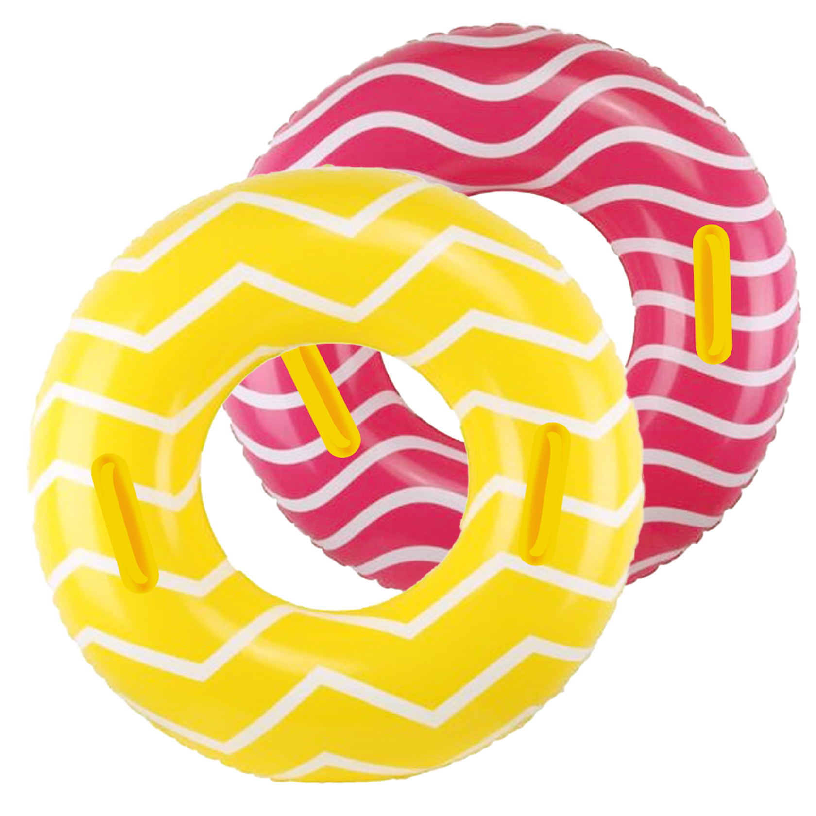 2 Pack Inflatable Pool Tubes with handles, Yellow Pool Floaties for Adults, 39” Pink Swimming Floats for Teens